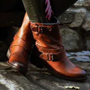 New belt buckle motorcycle low heel women's boots